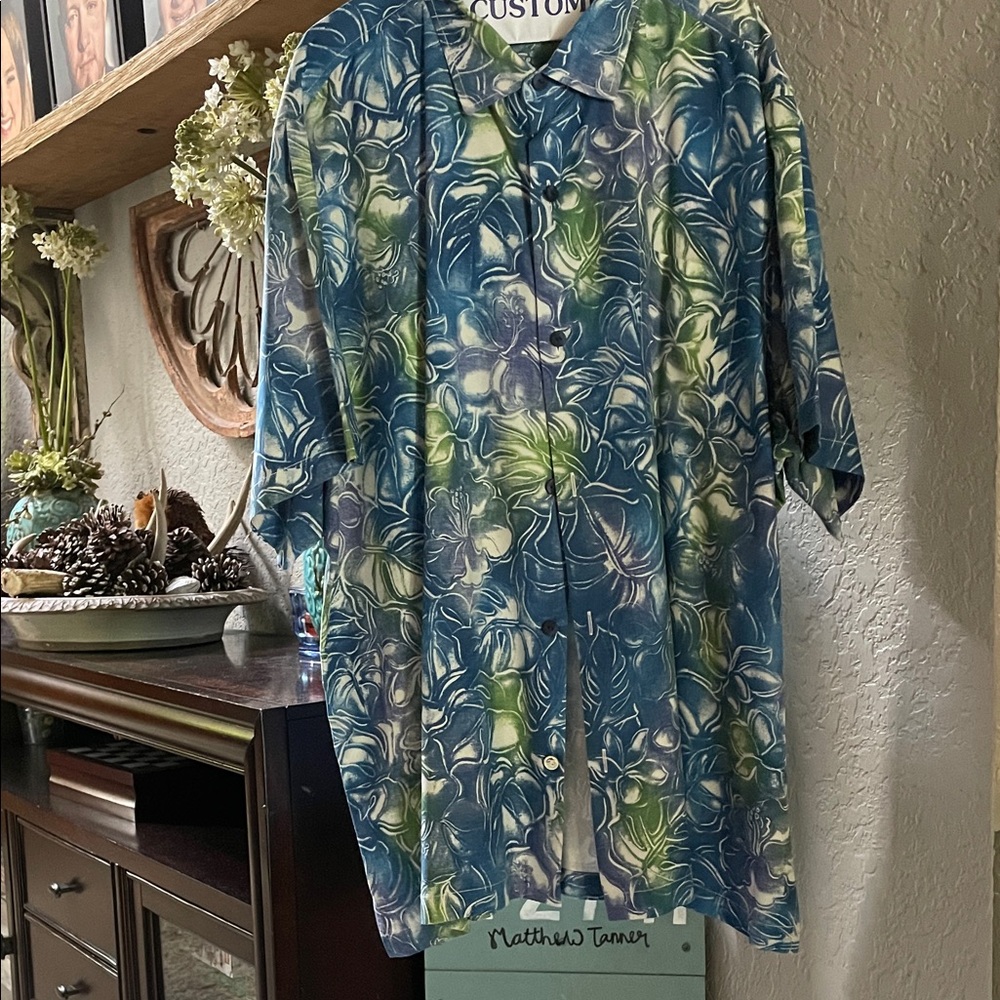 Blue and Green Floral Tommy Bahama Button-Up Shirt